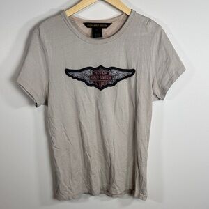 Vintage Harley Davidson Winged Logo Graphic Tee Size Large Distressed